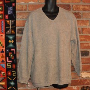 Avoca Tan Grey Brown Wool Knit Sweater. Elbow Patches L